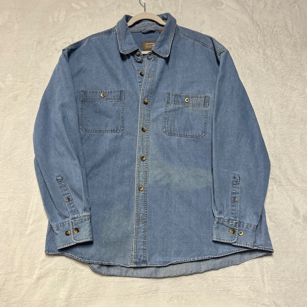 C.E. Schmidt Denim Button Down Shirt Mens 2XL Blue Long Sleeve Pocket
